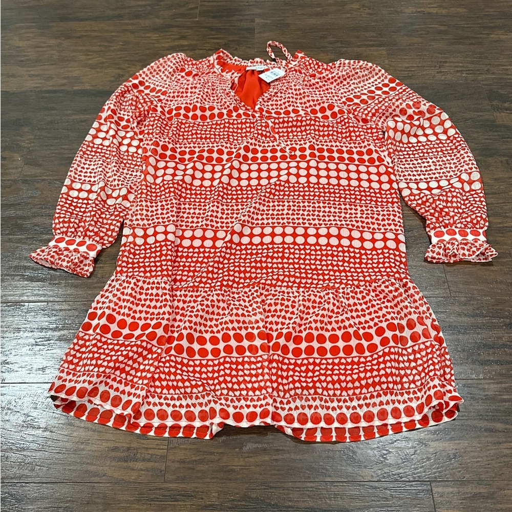 LOFT Women's Red & White Long Sleeve V-Neck Dress Size S
